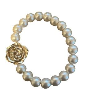 Rose flower white simulated pearls fashion stretch bracelet
